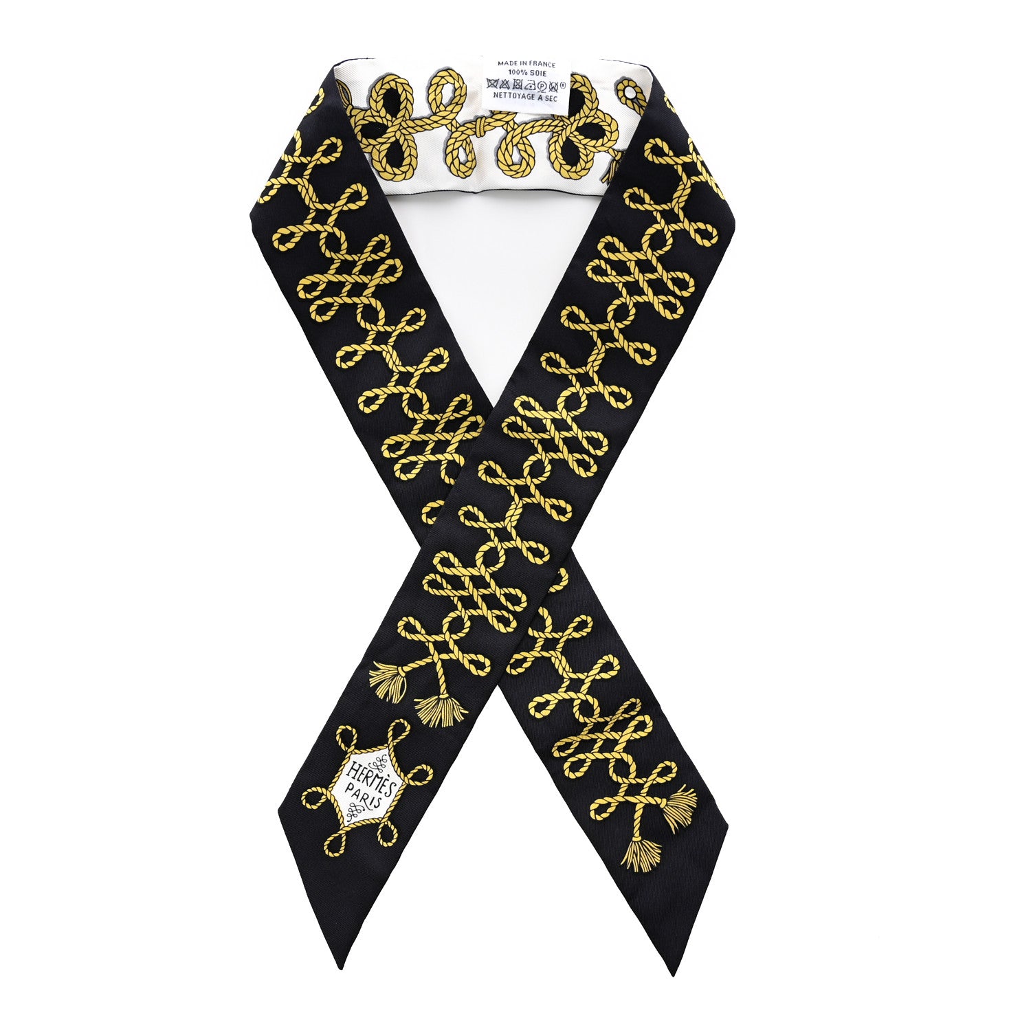 Hermes Silk Galons Et Brandebourg Twilly Black Gold White 1 of 6