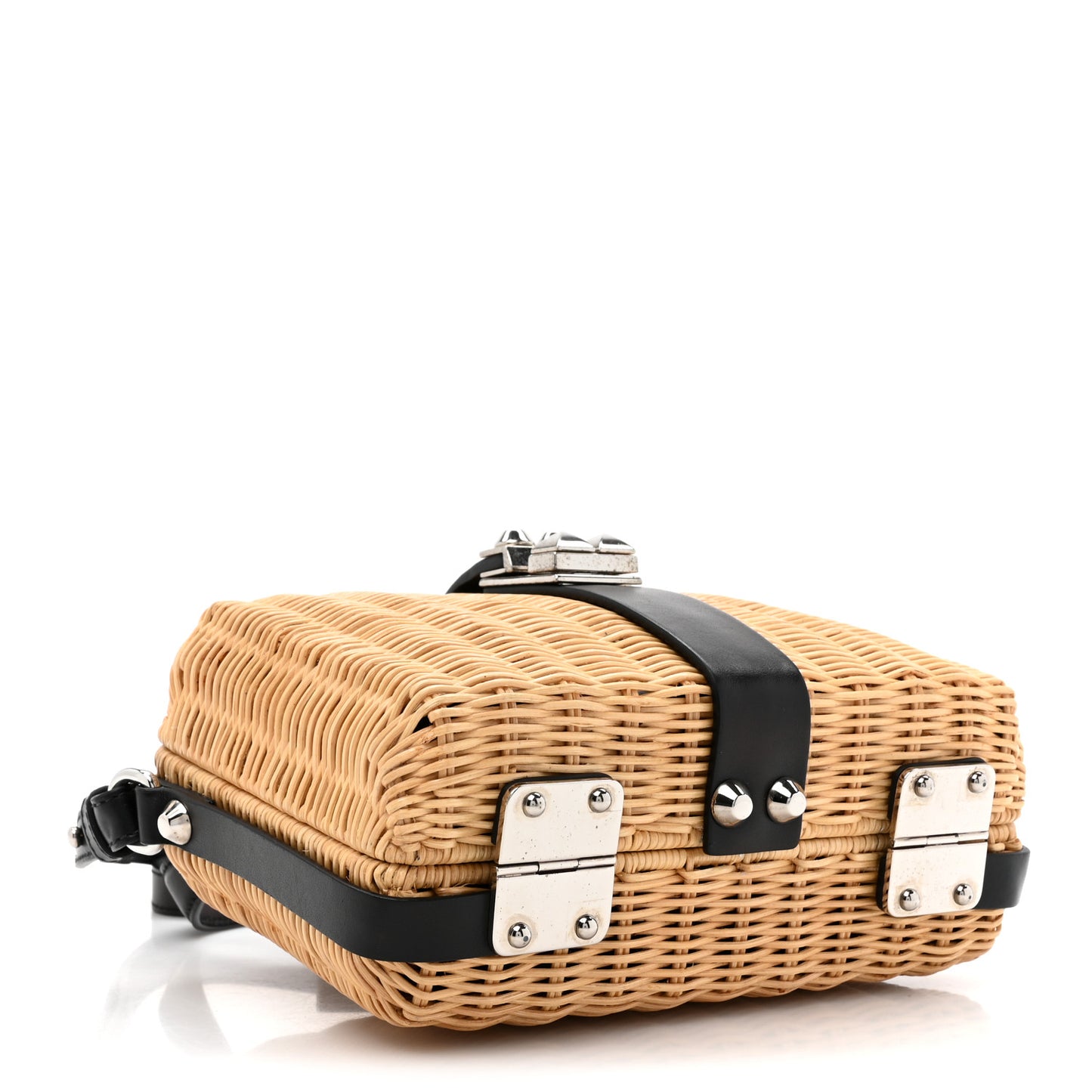 Wicker Top Handle Shoulder Bag Naturale Black