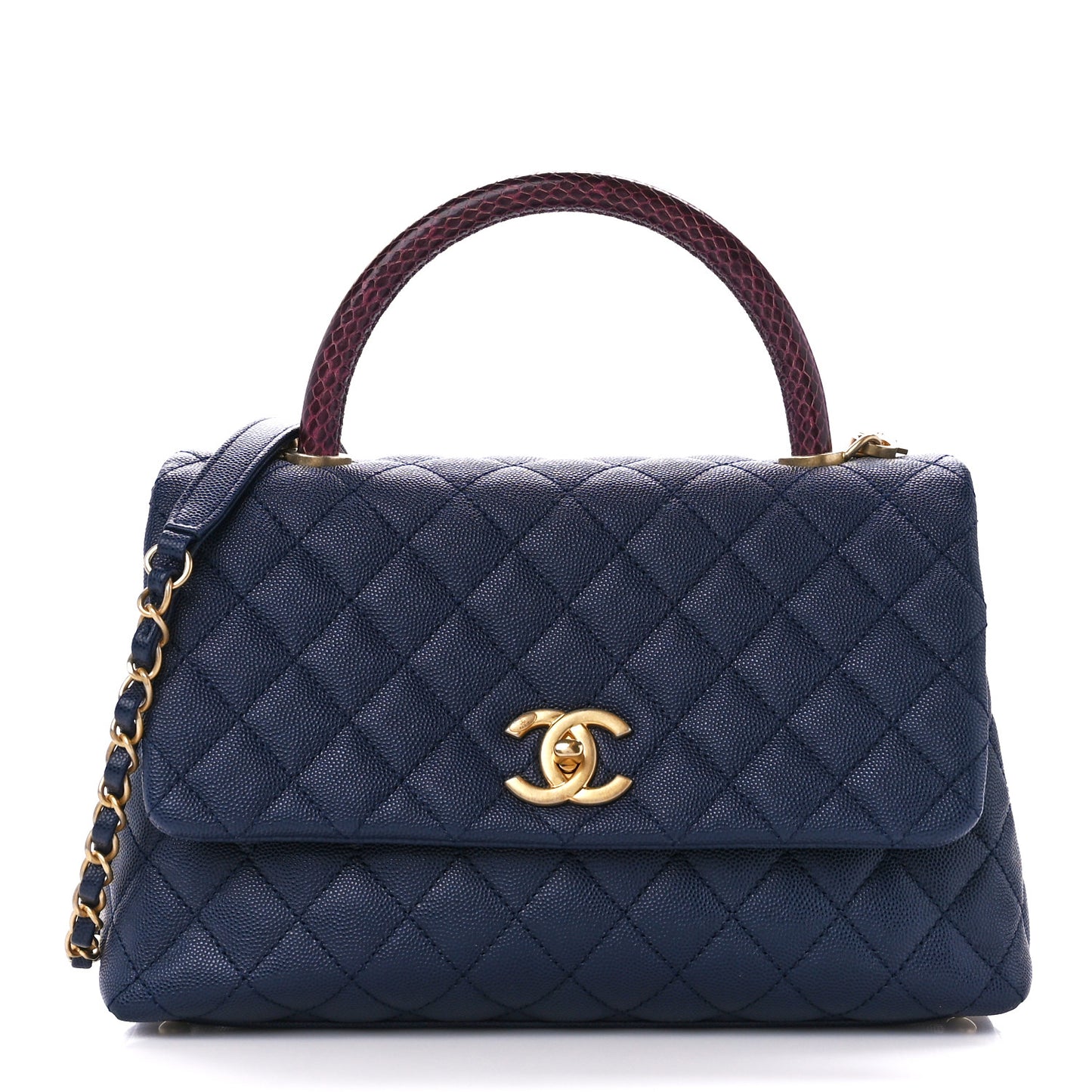 Caviar Lizard Embossed Quilted Small Coco Handle Flap Navy Blue