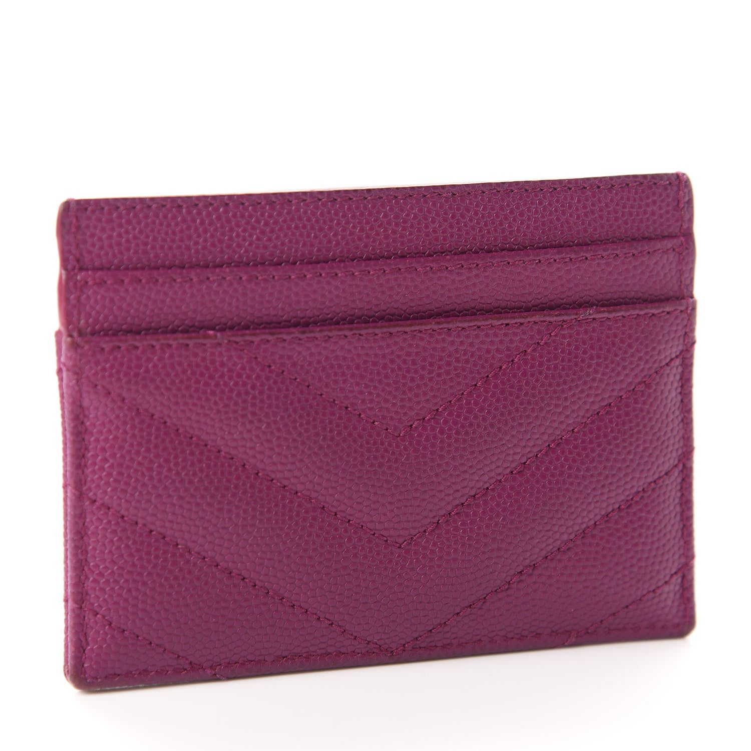 Saint Laurent Grain De Poudre Matelasse Chevron Monogram Credit Card Case Dark Grape 3 of 10