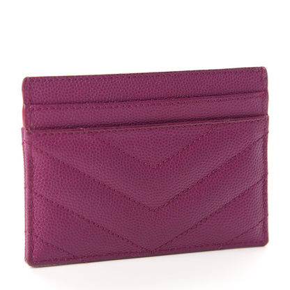 Saint Laurent Grain De Poudre Matelasse Chevron Monogram Credit Card Case Dark Grape 3 of 10
