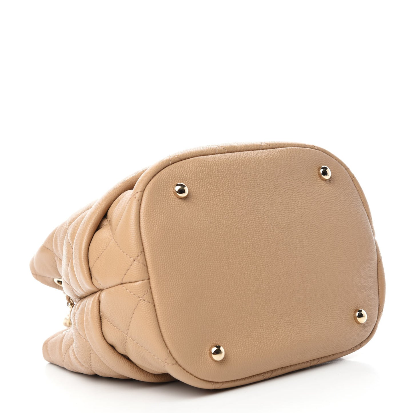 Caviar Quilted Rolled Up Bucket Drawstring Bag Beige