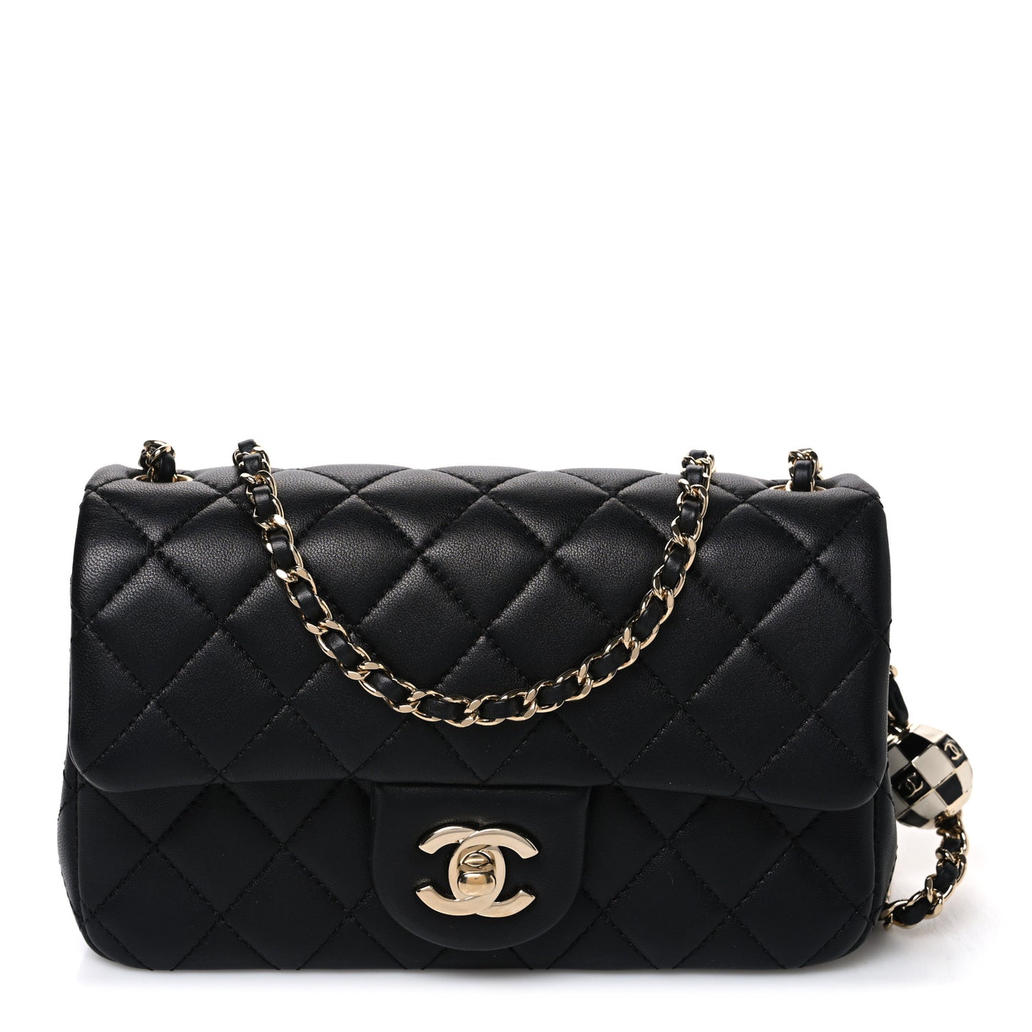 Lambskin Quilted Enamel Mini Rectangular Pearl Crush Flap Black