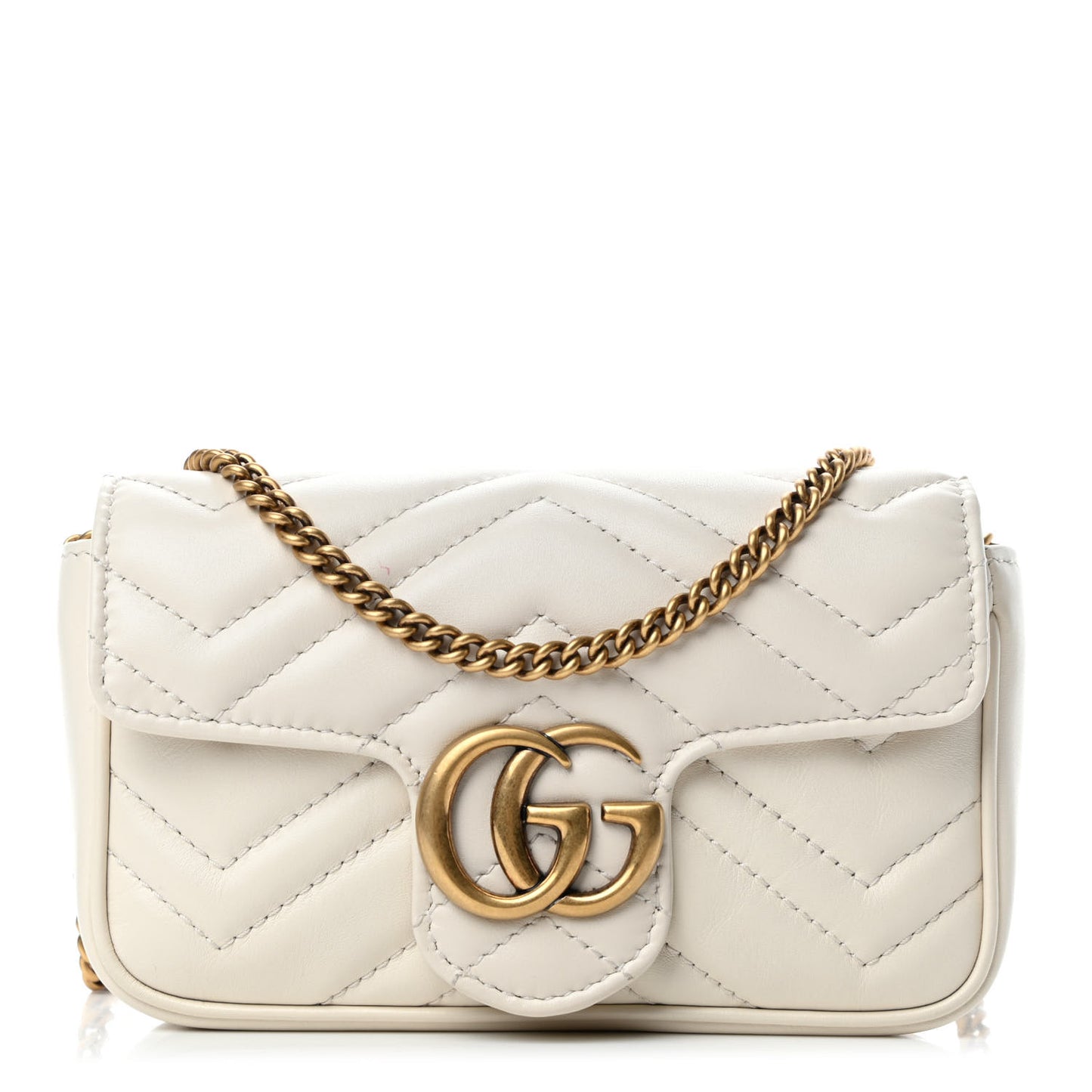 Calfskin Matelasse Super Mini GG Marmont Shoulder Bag White