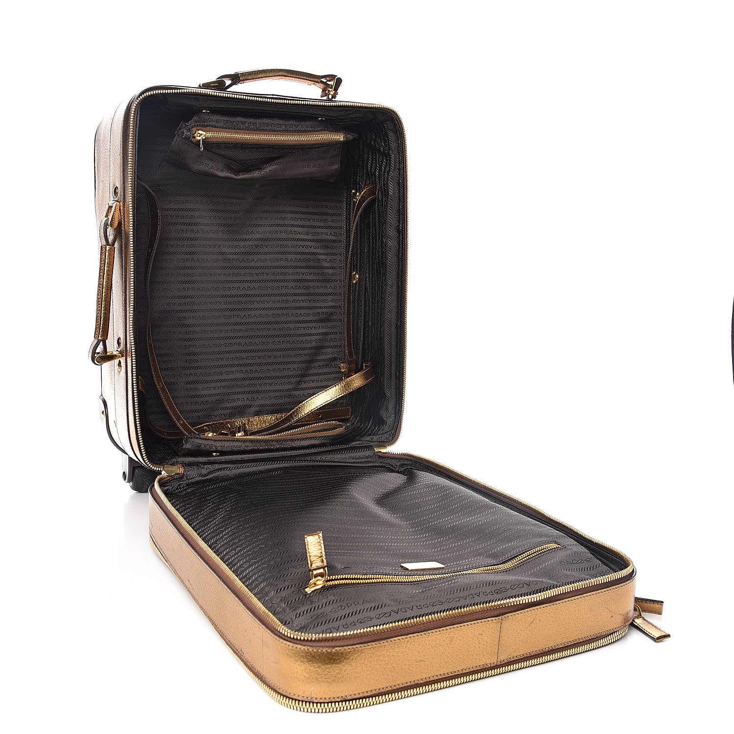 Prada Metallic Cinghiale Canvas Trolley Luggage Naturale Oro 7 of 17