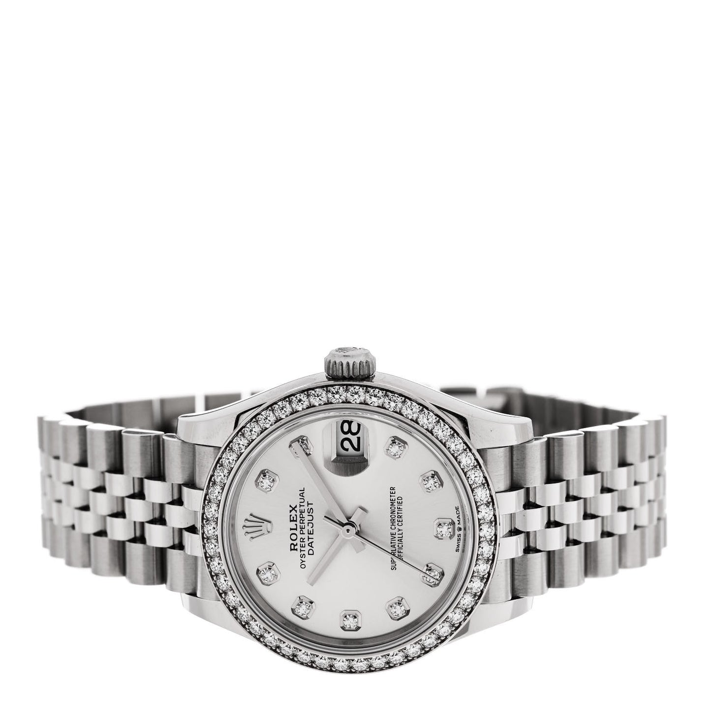 Stainless Steel 18K White Gold Diamond Bezel 31mm Oyster Perpetual Datejust Watch Silver 278384RBR