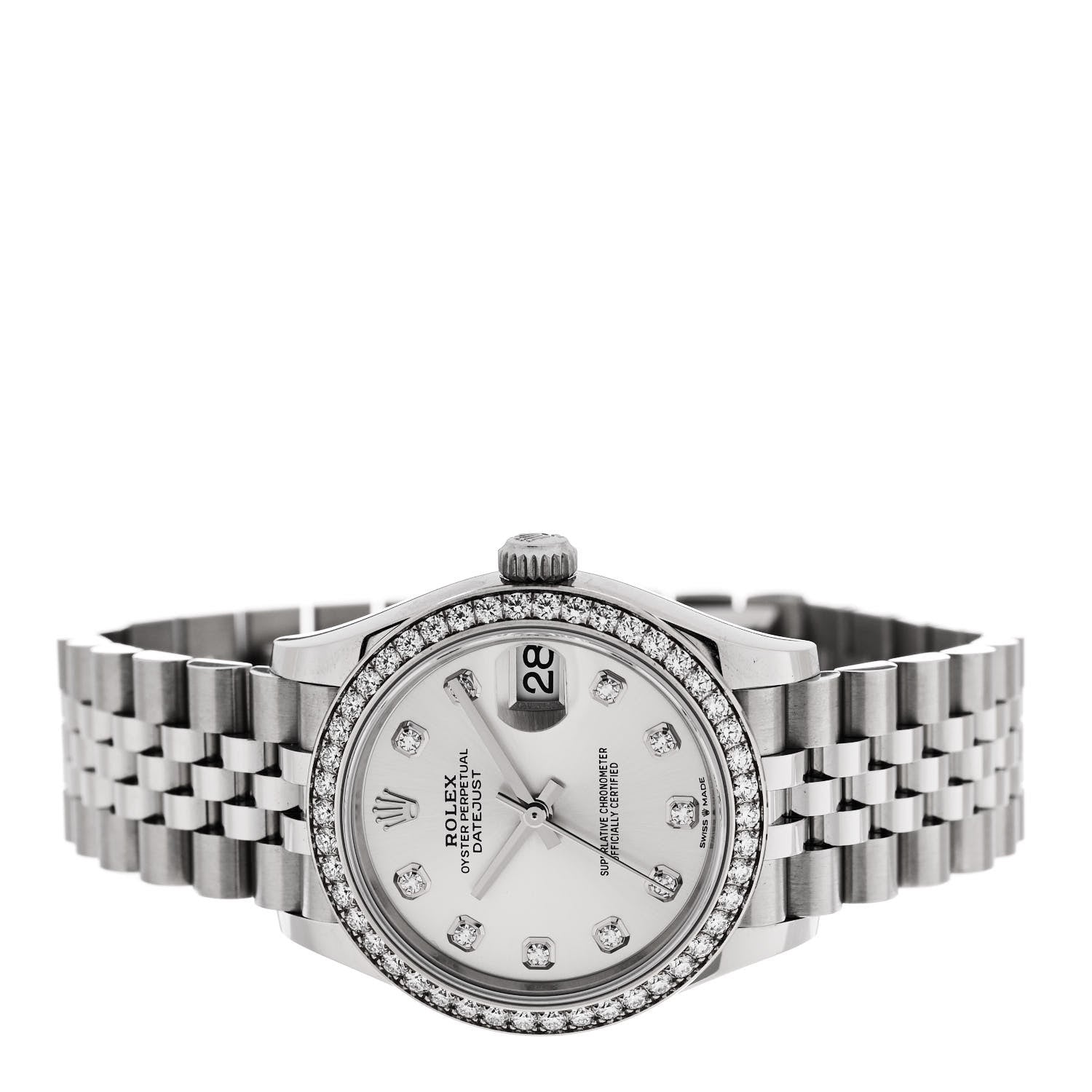 Rolex Stainless Steel 18K White Gold Diamond Bezel 31mm Oyster Perpetual Datejust Watch Silver 278384RBR 2 of 5