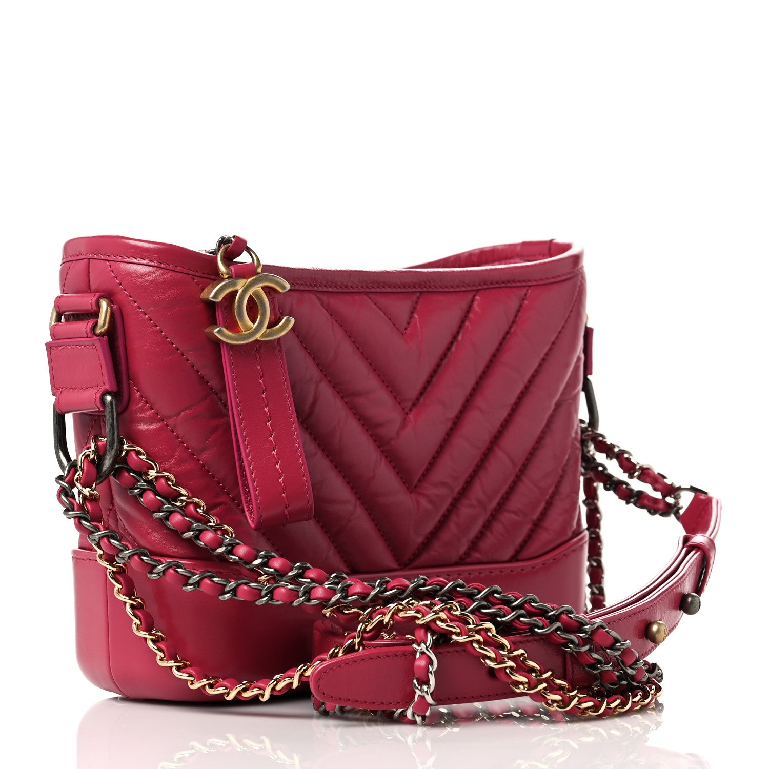 Chanel Aged Calfskin Chevron Quilted Small Gabrielle Hobo Dark Pink 2 of 8