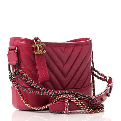 Chanel Aged Calfskin Chevron Quilted Small Gabrielle Hobo Dark Pink 2 of 8