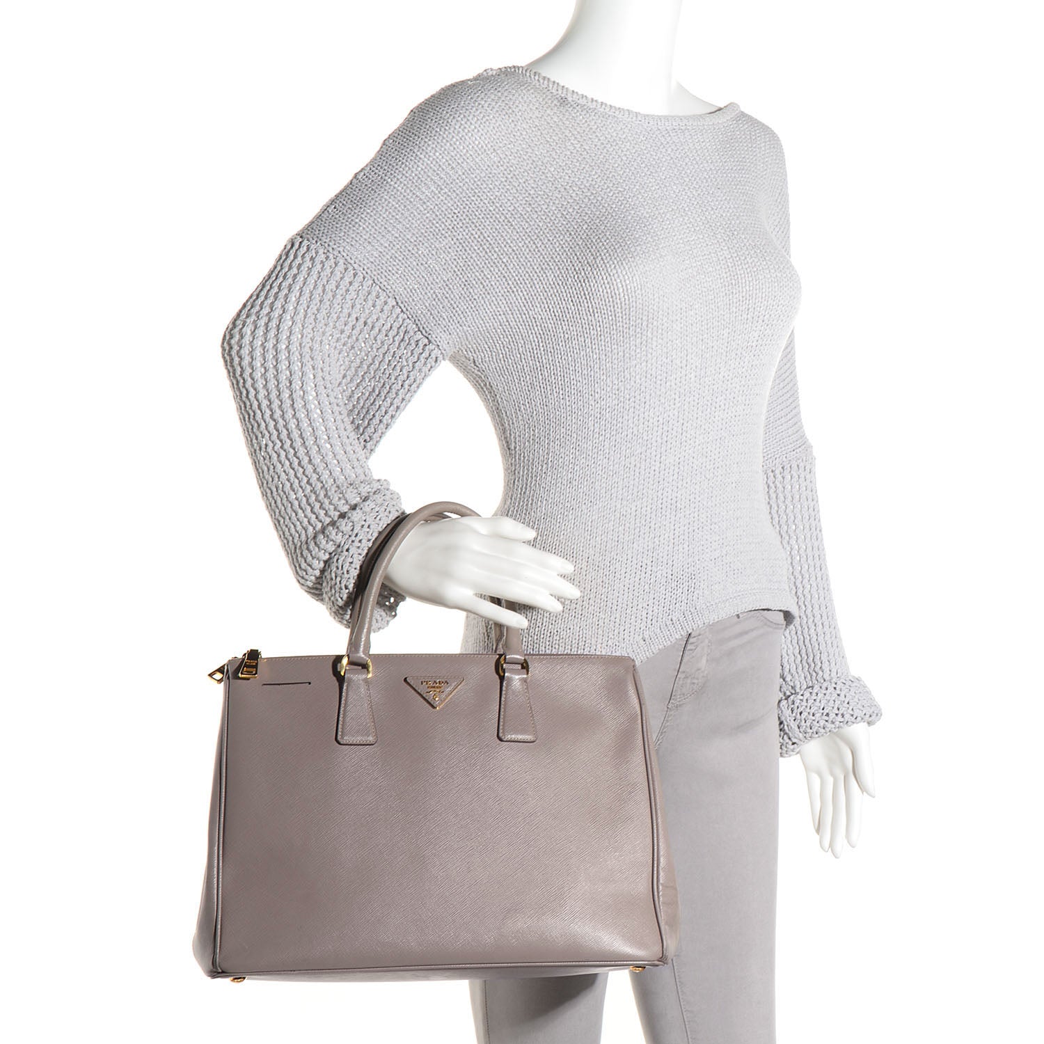 Prada Saffiano Lux Large Double Zip Tote Argilla 2 of 11