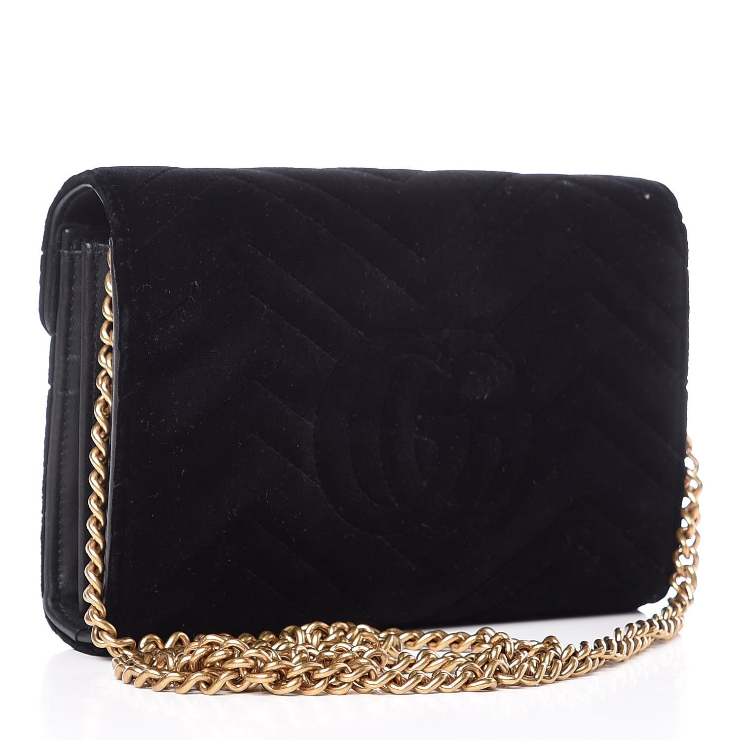 Gucci Velvet Matelasse GG Marmont Chain Wallet Black 3 of 8