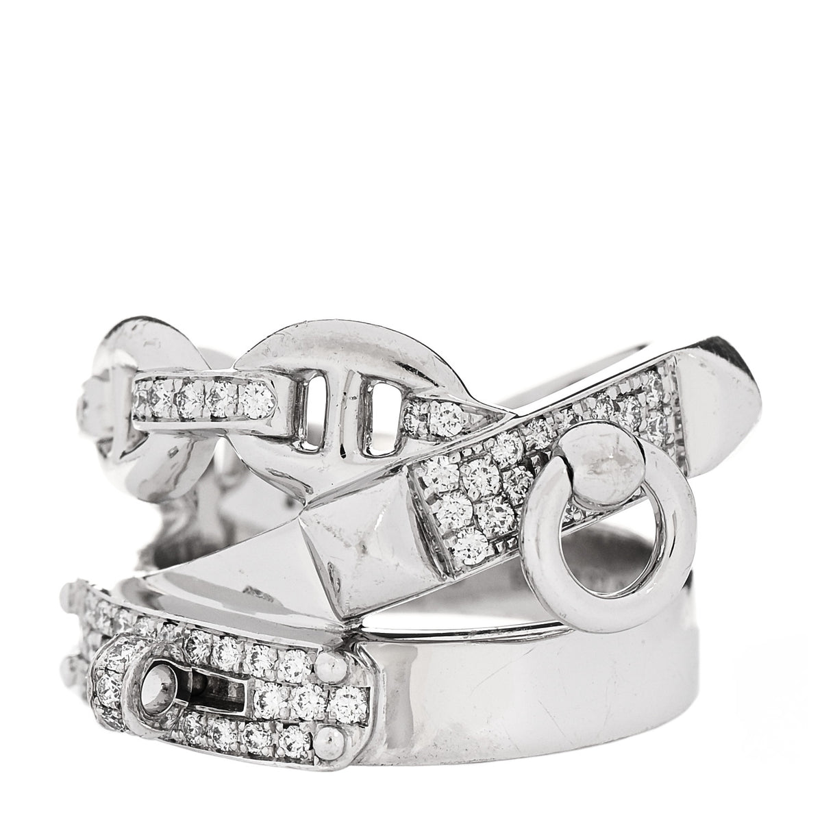 Hermes 18K White Gold Diamond GM Alchimie Ring 50 5.25 1 of 5