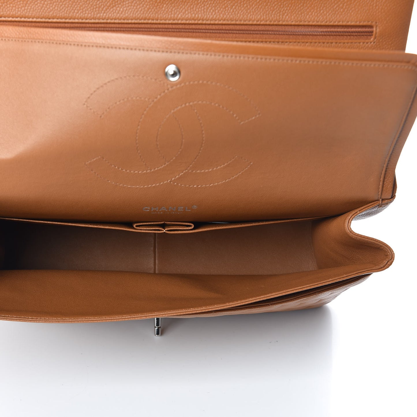 Caviar Quilted Maxi Double Flap Light Brown