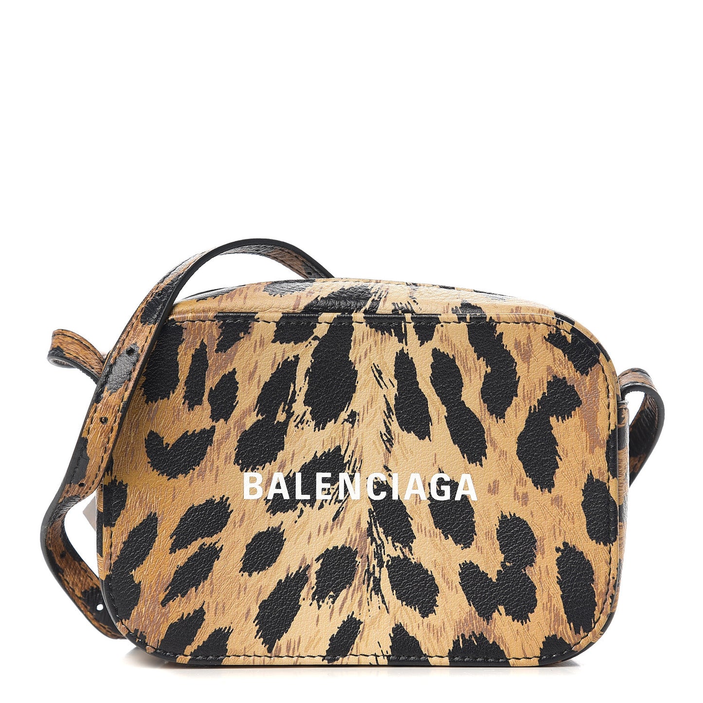 Calfskin Printed Leopard XS Everyday Camera Bag Beige White