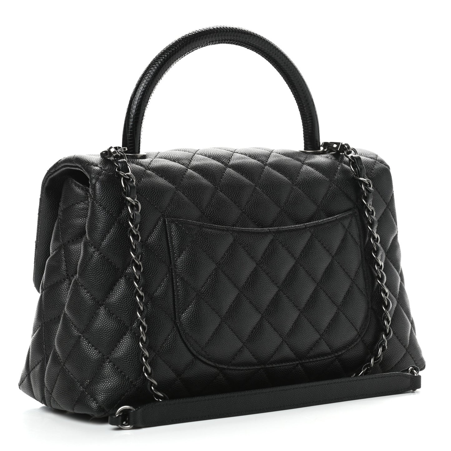 Caviar Lizard Quilted Small Coco Handle Flap Black