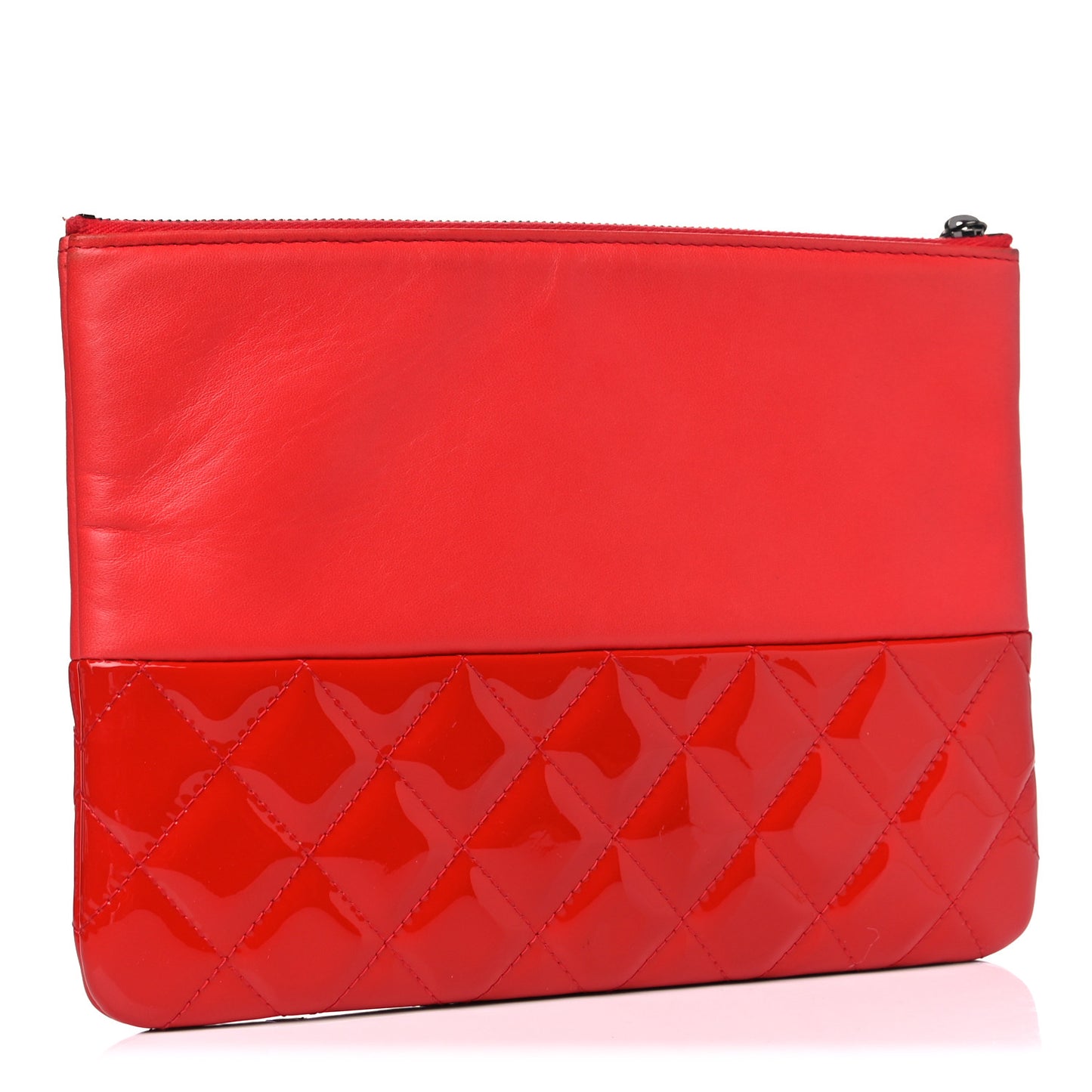 Calfskin Patent Quilted Medium Cosmetic Case Red