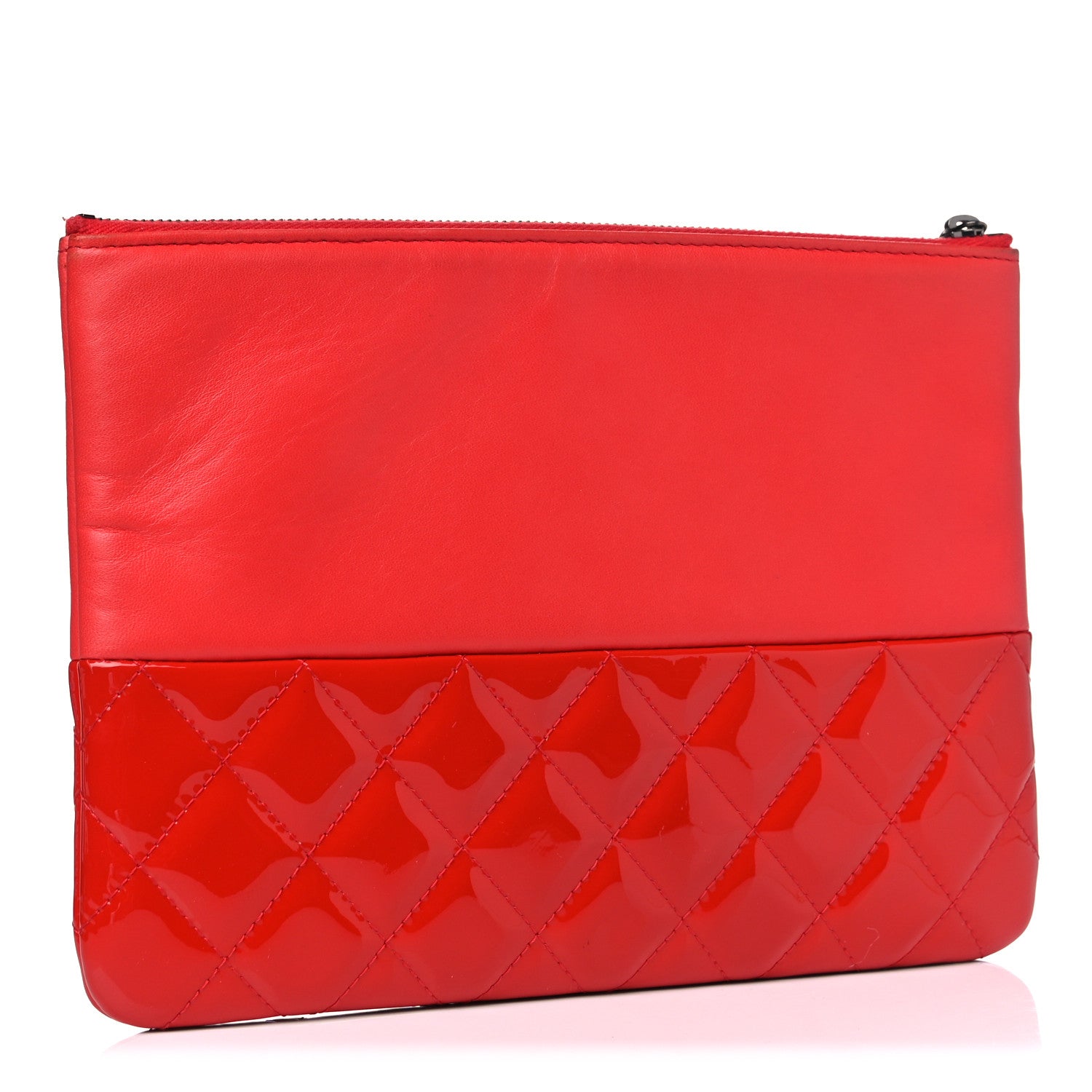 Chanel Calfskin Patent Quilted Medium Cosmetic Case Red 3 of 12
