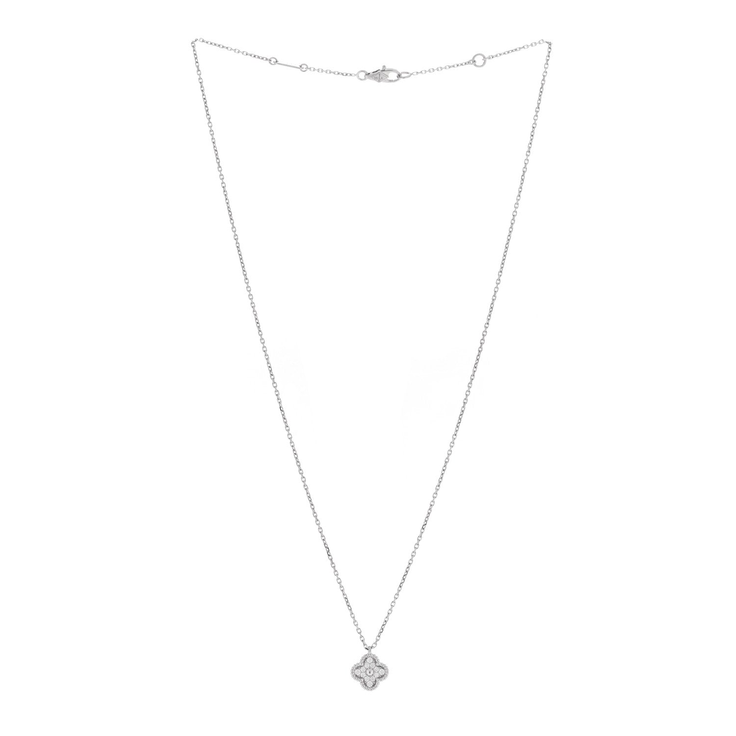 Van Cleef & Arpels 18K White Gold Diamond Sweet Alhambra Pendant Necklace 3 of 6