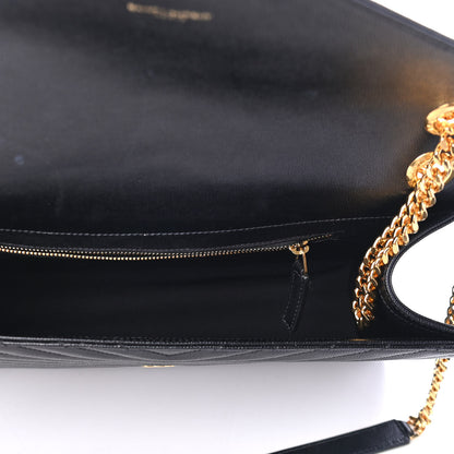 Saint Laurent Grain De Poudre Matelasse Chevron Large Monogram Satchel Black 4 of 4