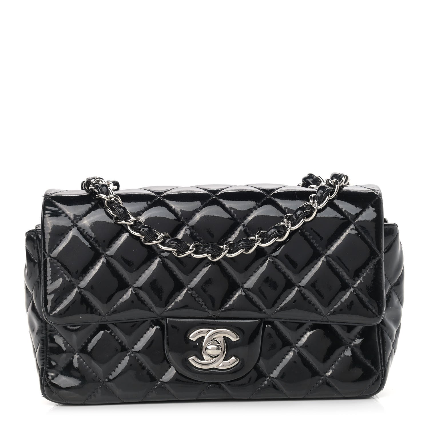 Chanel Patent Calfskin Quilted Mini Rectangular Flap Black 1 of 12