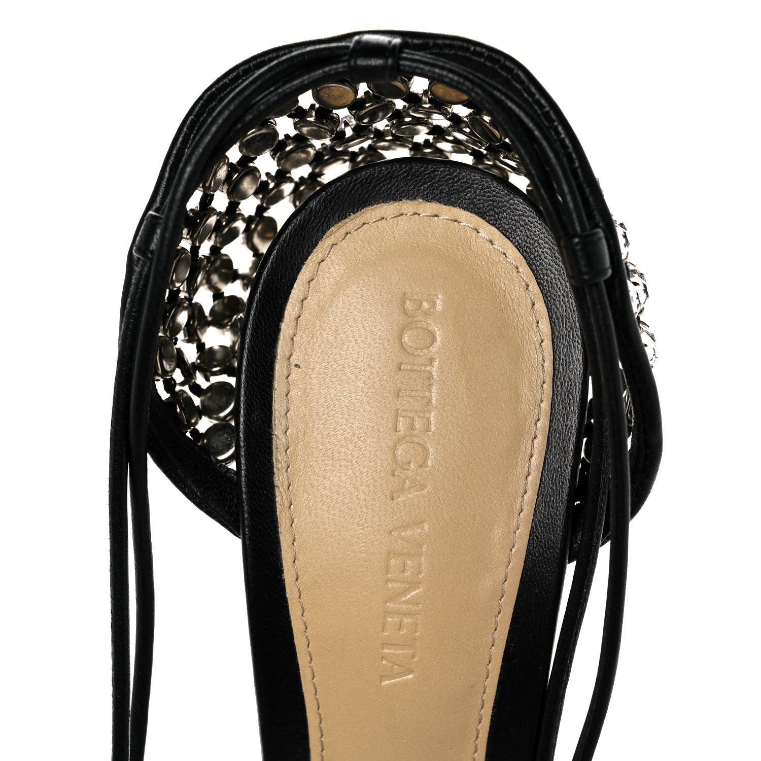 Bottega Veneta Mesh Nappa Crystal Embellished Sparkle Stretch Ankle Tie Sandals 36 Black 7 of 9