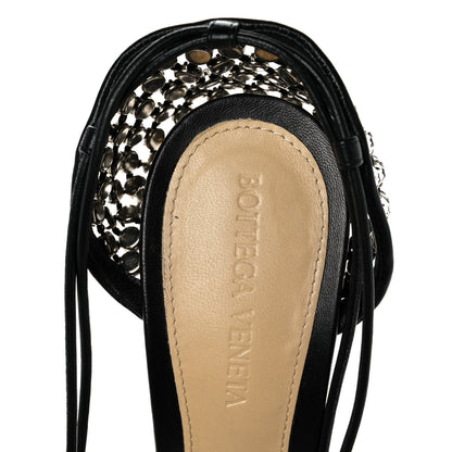 Bottega Veneta Mesh Nappa Crystal Embellished Sparkle Stretch Ankle Tie Sandals 36 Black 7 of 9