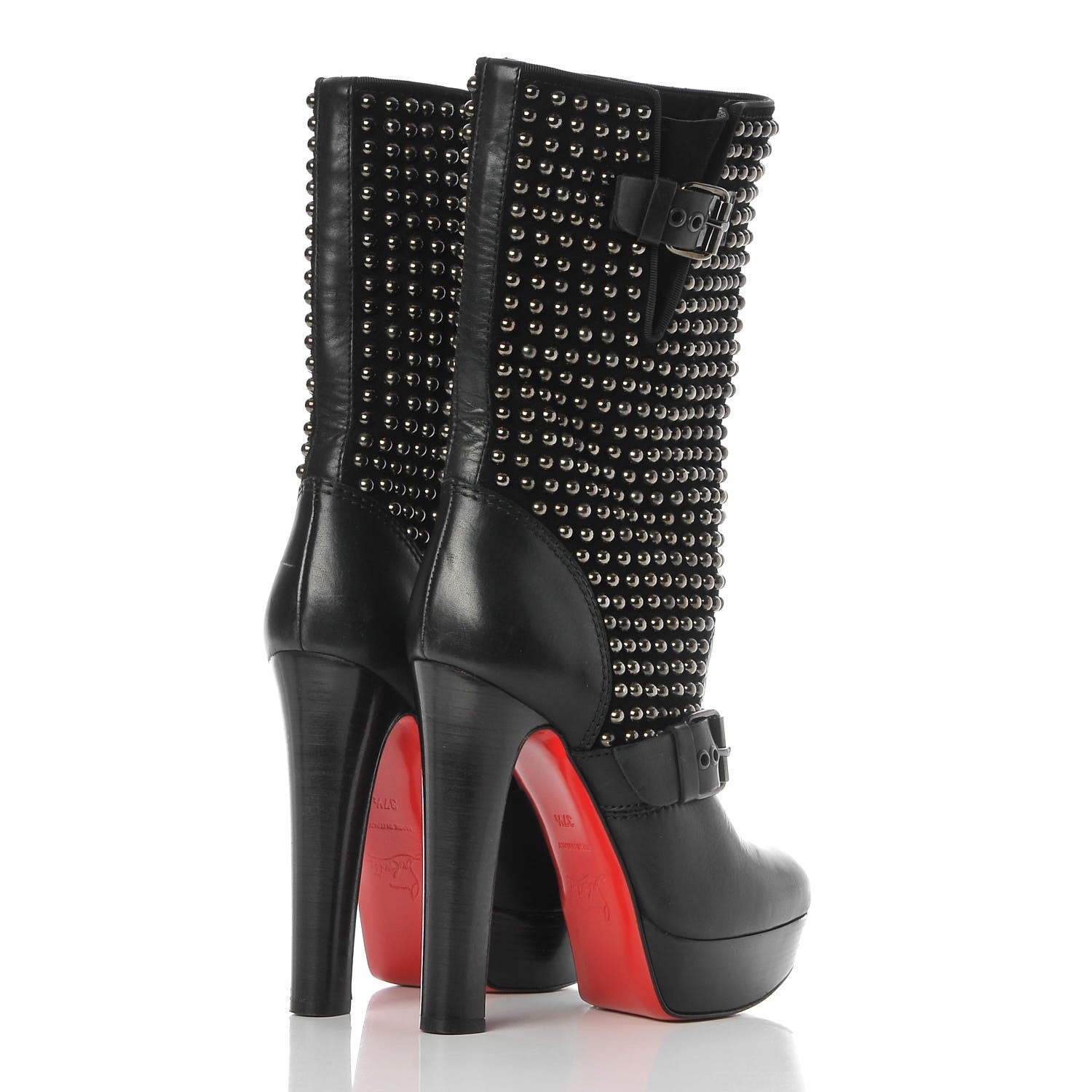 Christian Louboutin Calfskin VIP Suede Marisa 140 Studded Boots 37.5 Black 4 of 9
