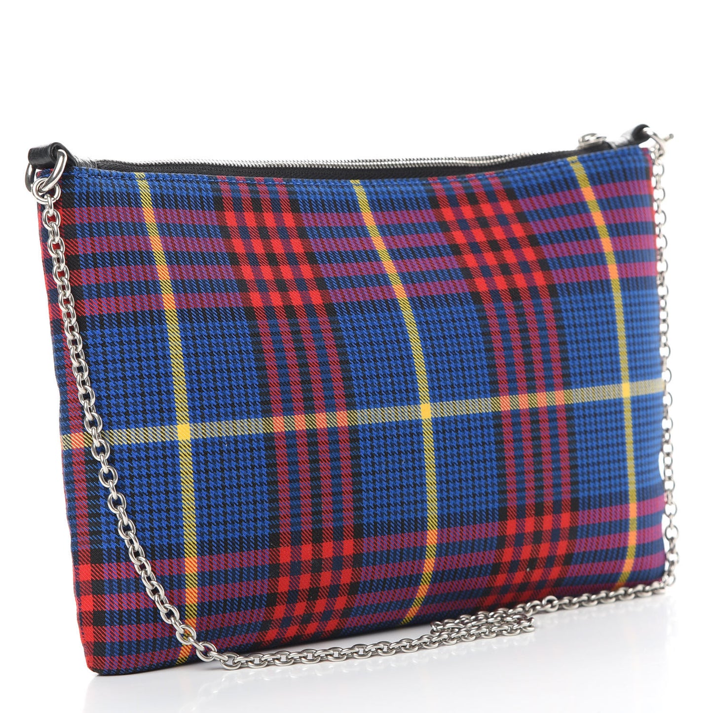 Tartan Check Large Pouch With Chain Porcelain Blue