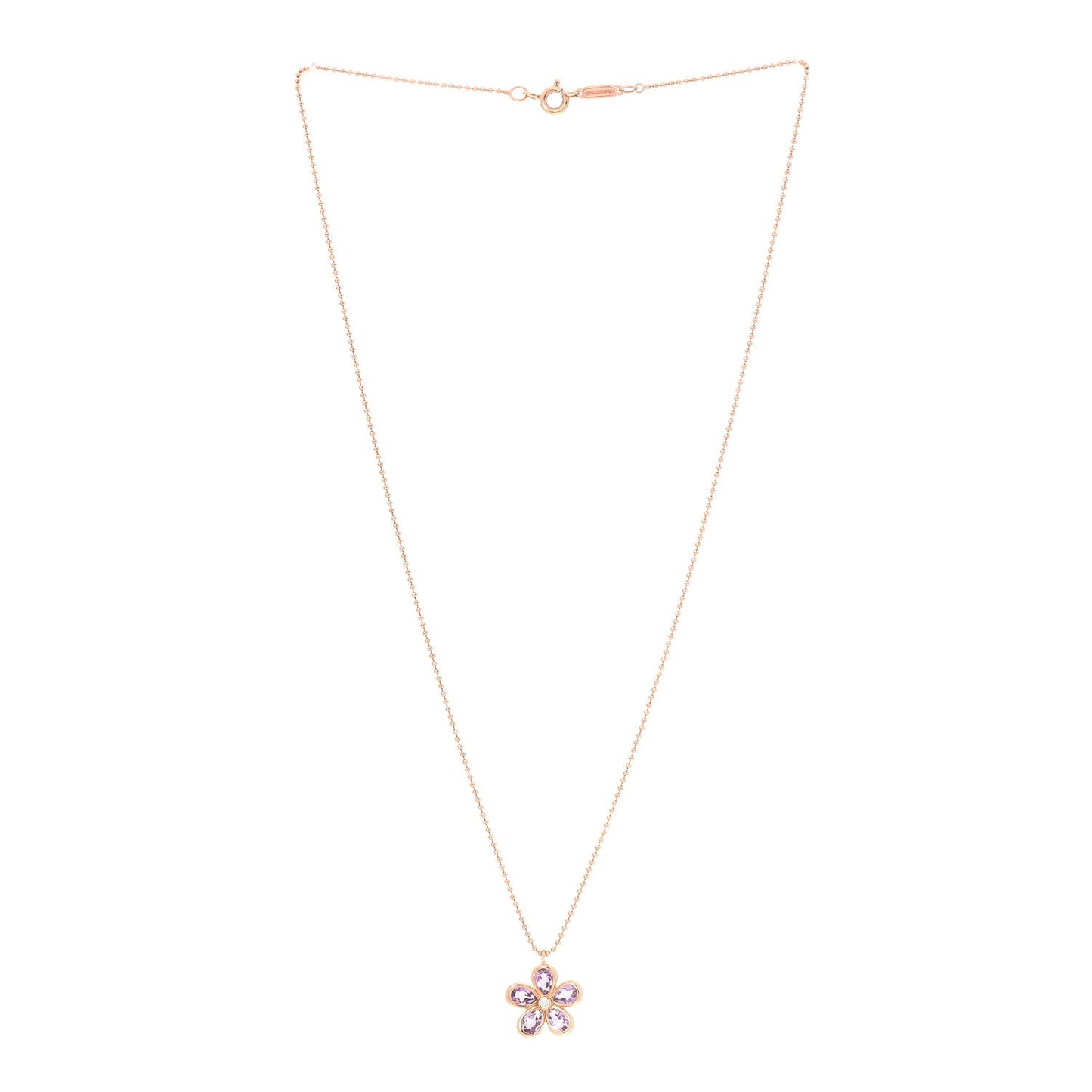 18K Rose Gold Amethyst Diamond Sparklers Flower Pendant Necklace