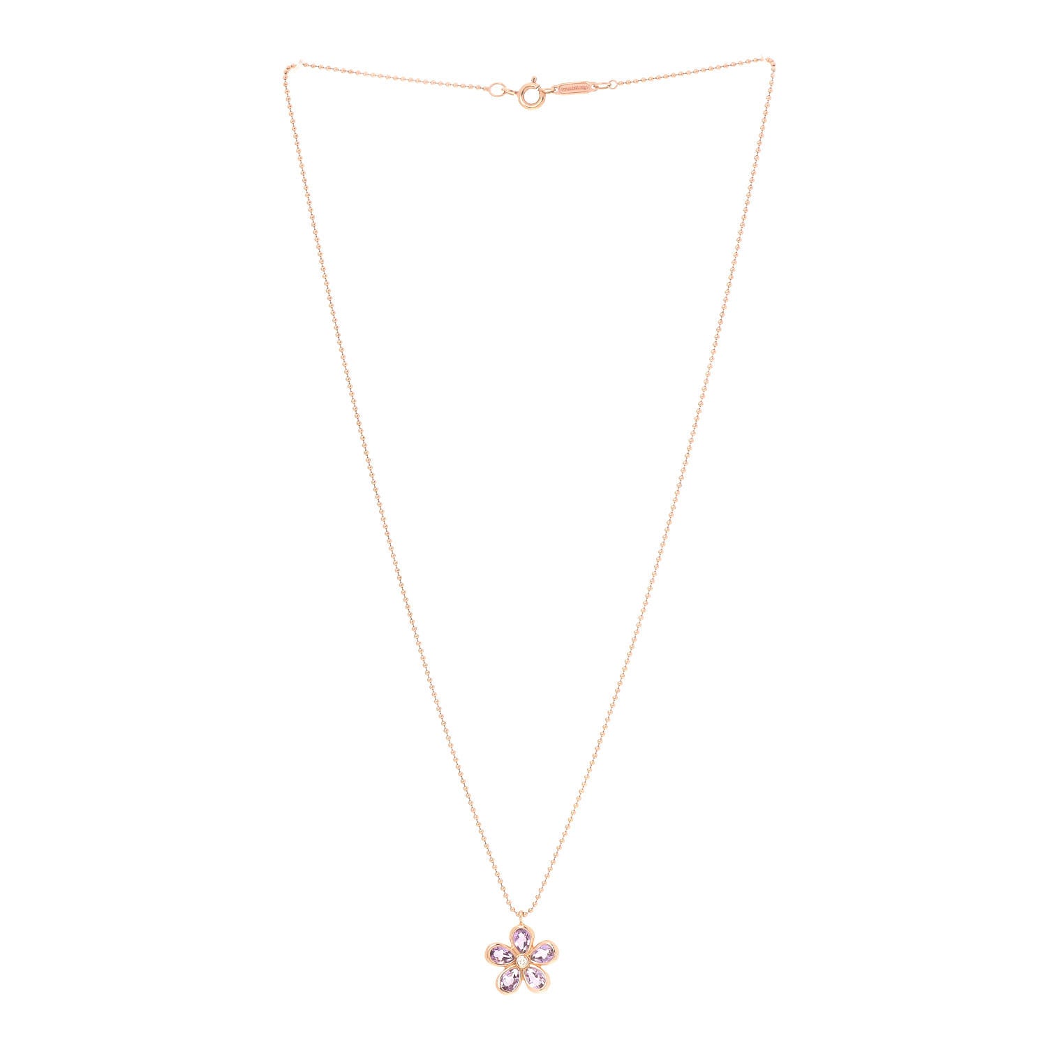 Tiffany 18K Rose Gold Amethyst Diamond Sparklers Flower Pendant Necklace 3 of 6