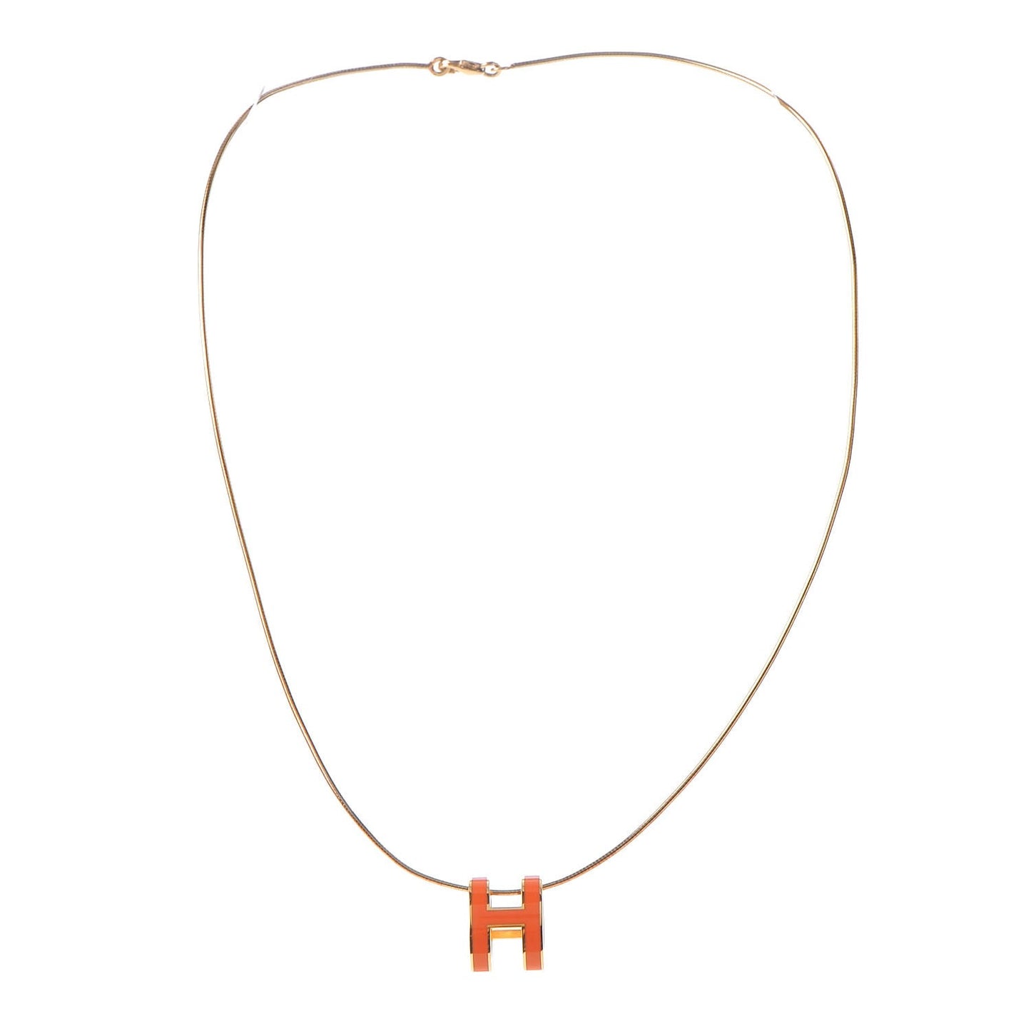 Lacquered Gold Pop H Pendant Necklace Orange