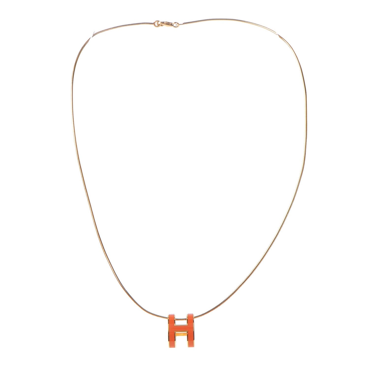 Hermes Lacquered Gold Pop H Pendant Necklace Orange 3 of 7
