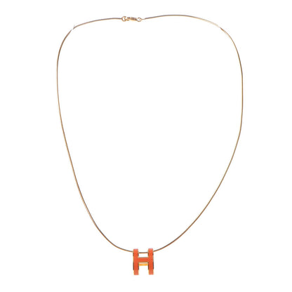 Hermes Lacquered Gold Pop H Pendant Necklace Orange 3 of 7