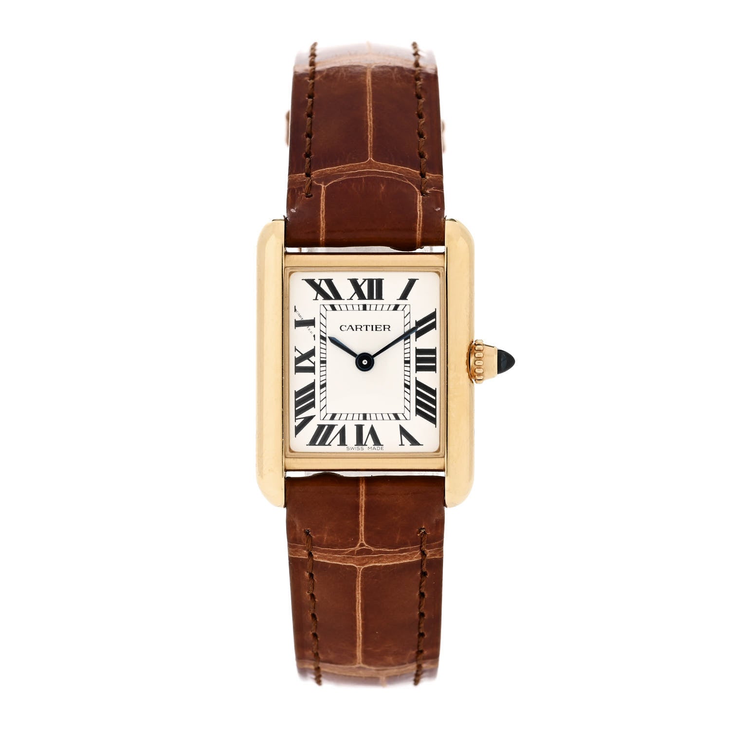 Cartier 18K Yellow Gold Alligator 22mm Tank Louis Quartz Watch Brown 1 of 5