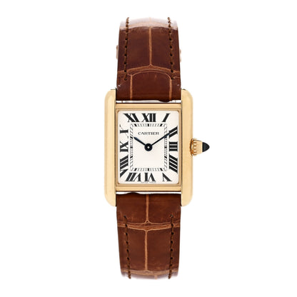 Cartier 18K Yellow Gold Alligator 22mm Tank Louis Quartz Watch Brown 1 of 5