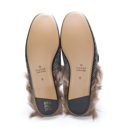 Gucci Herringbone Fur Web GG Mens Princetown Slippers 8 Black White 5 of 8