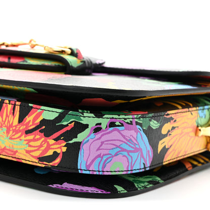 Gucci X KEN SCOTT New Shangai Calfskin Jenny Floral Print Horsebit 1955 Shoulder Bag Black Pink 10 of 10