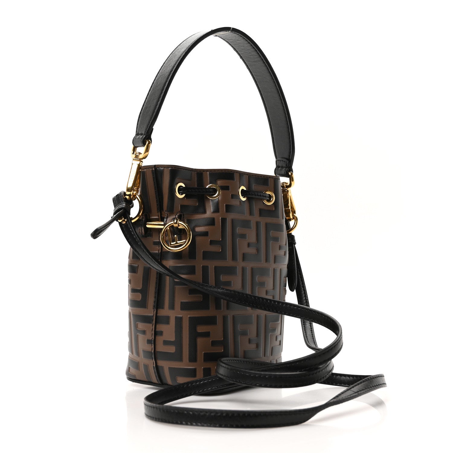 Fendi Vitello Liberty F is Fendi Bi-Color FF 1974 Embossed Mini Mon Tresor Bucket Bag Maya Black 3 of 10