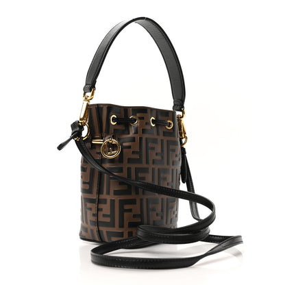Fendi Vitello Liberty F is Fendi Bi-Color FF 1974 Embossed Mini Mon Tresor Bucket Bag Maya Black 3 of 10