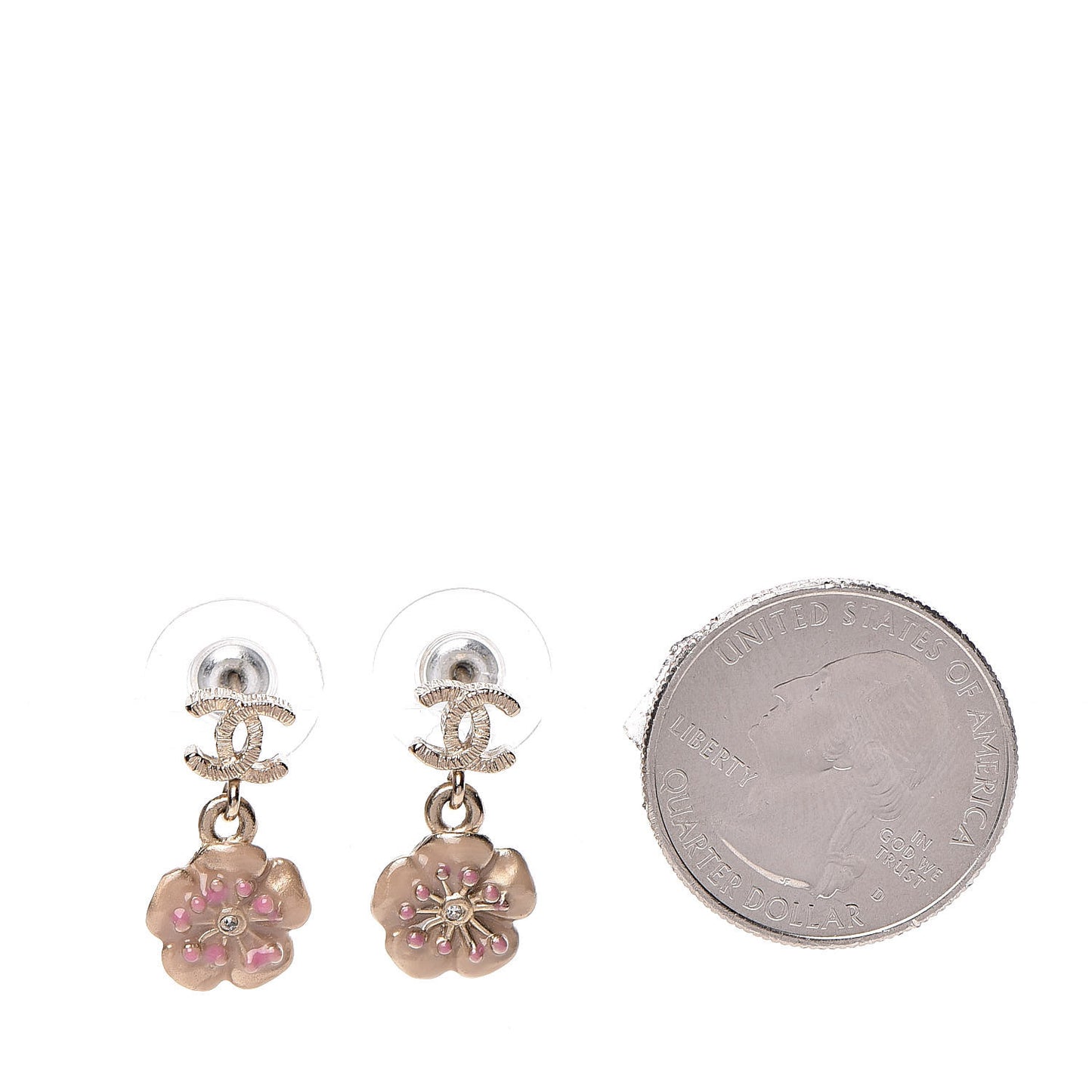 Enamel CC Camellia Drop Earrings Light Gold