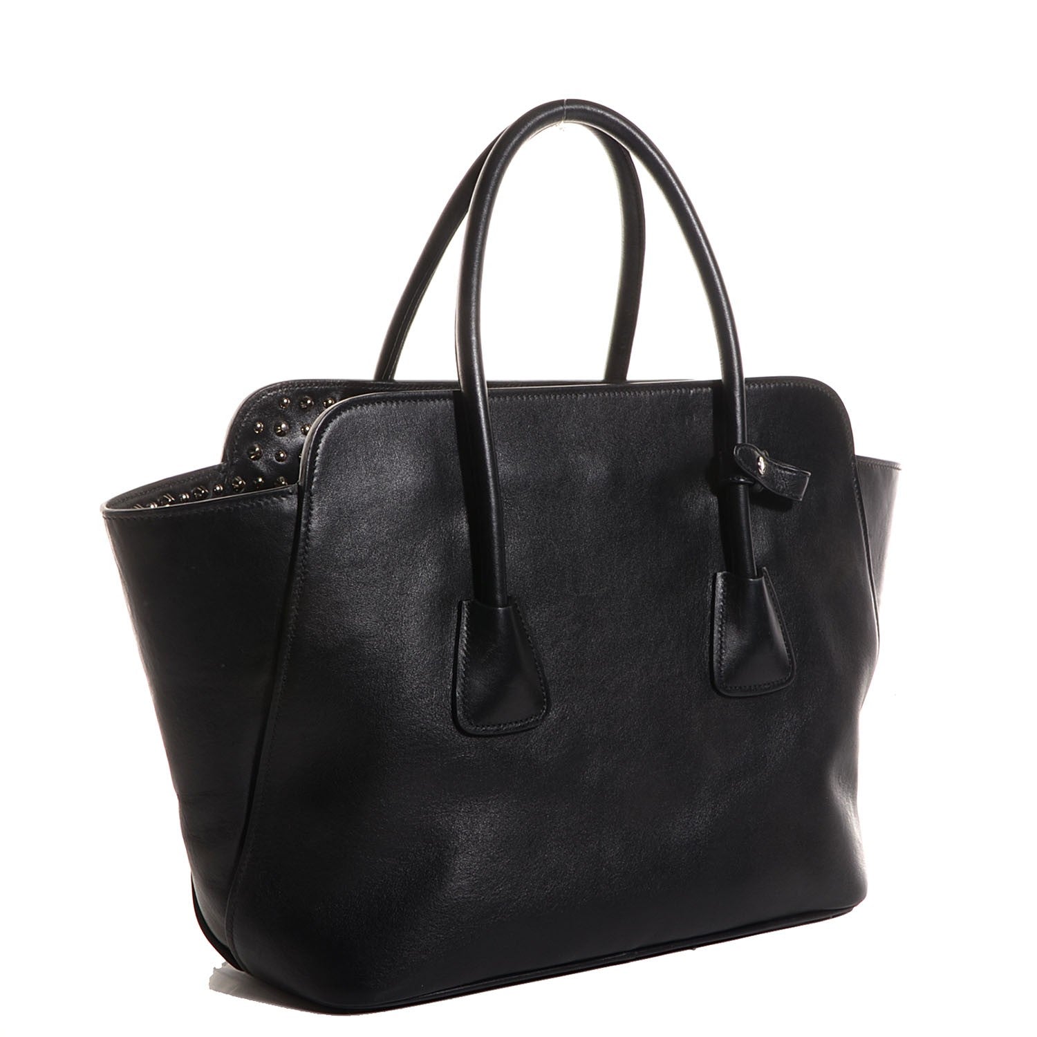 Prada Soft Calfskin Large Studded East West Tote Black 3 of 10