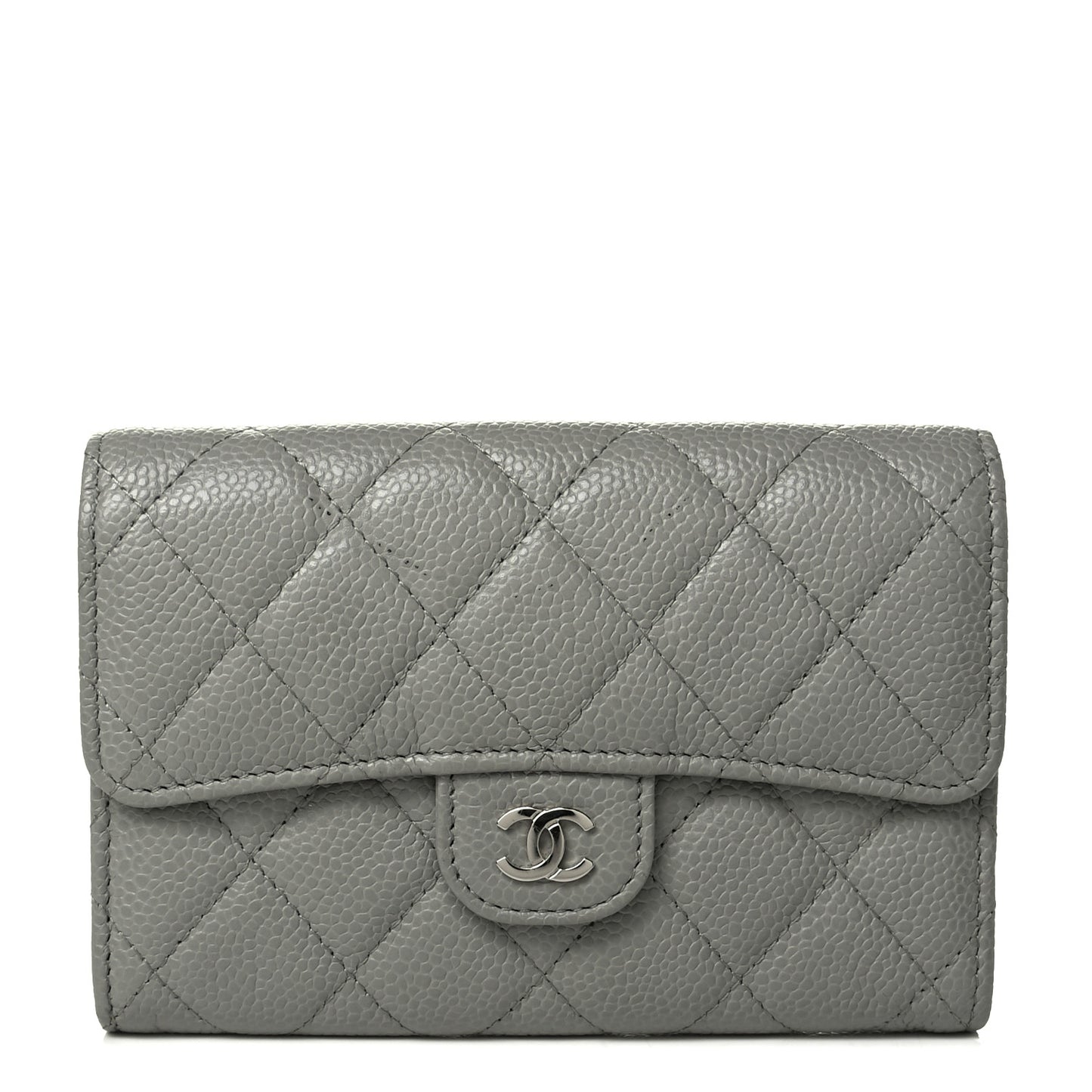 Caviar Quilted Small Flap Wallet Grey