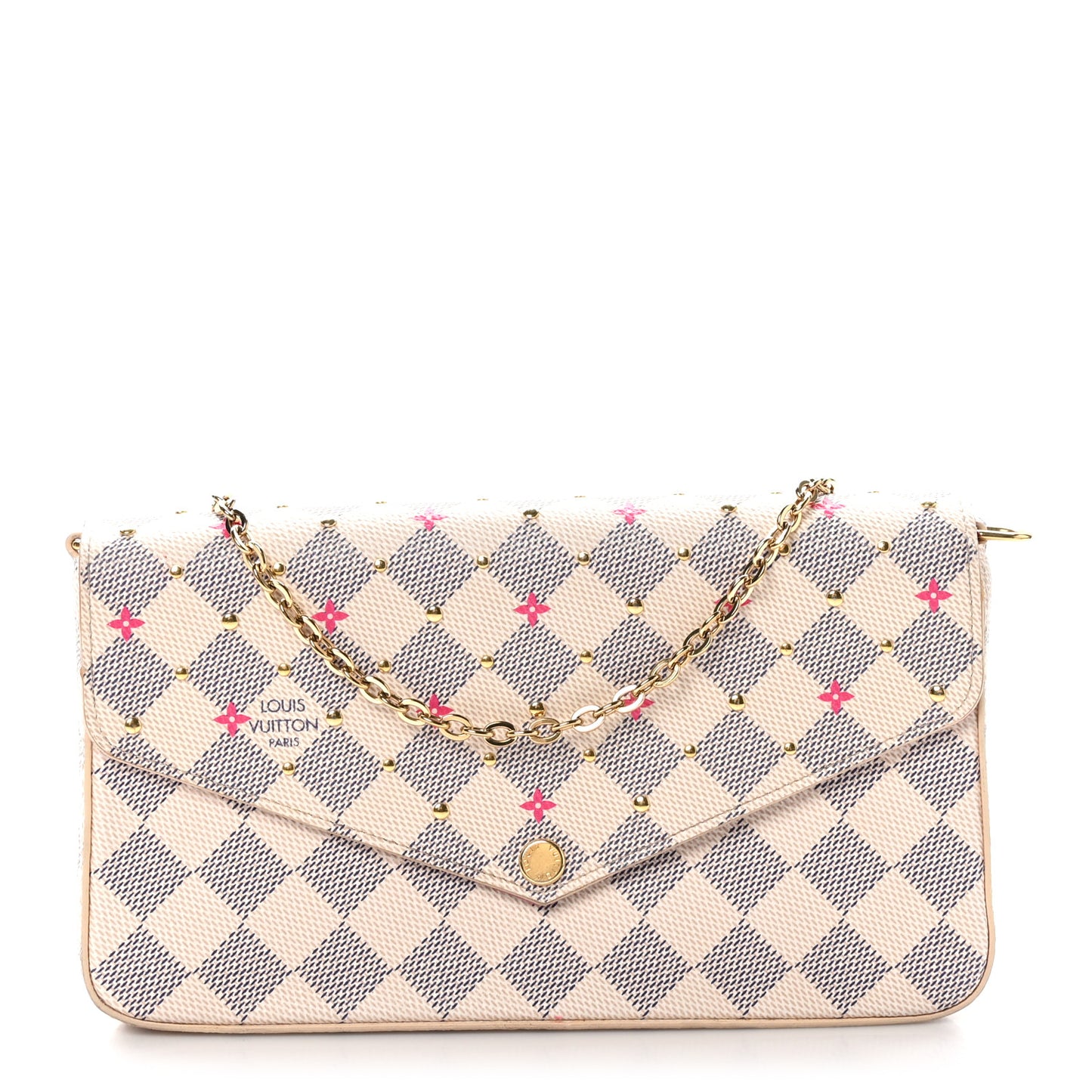Damier Azur Studded Pochette Felicie Chain Wallet Fuchsia