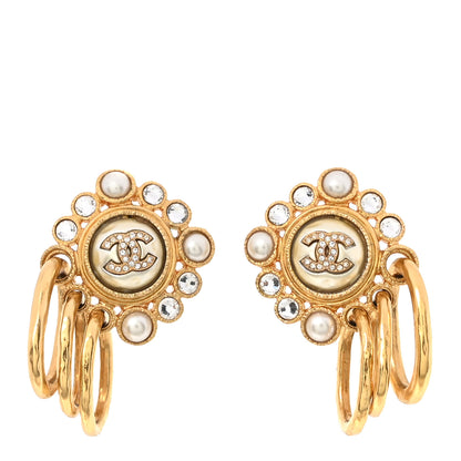 Chanel Crystal Pearl CC Earrings Gold 1 of 5