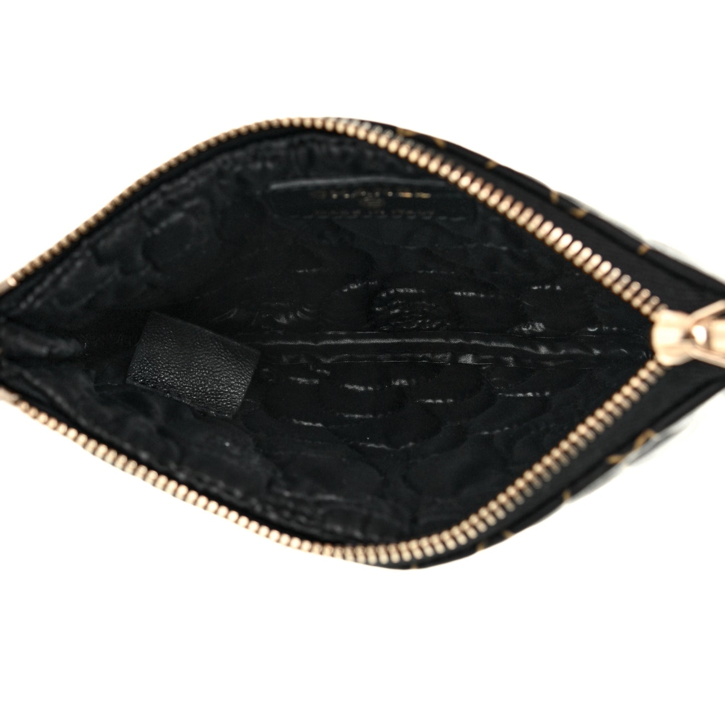 Lambskin Camellia Embossed Small Cosmetic Case Black Gold