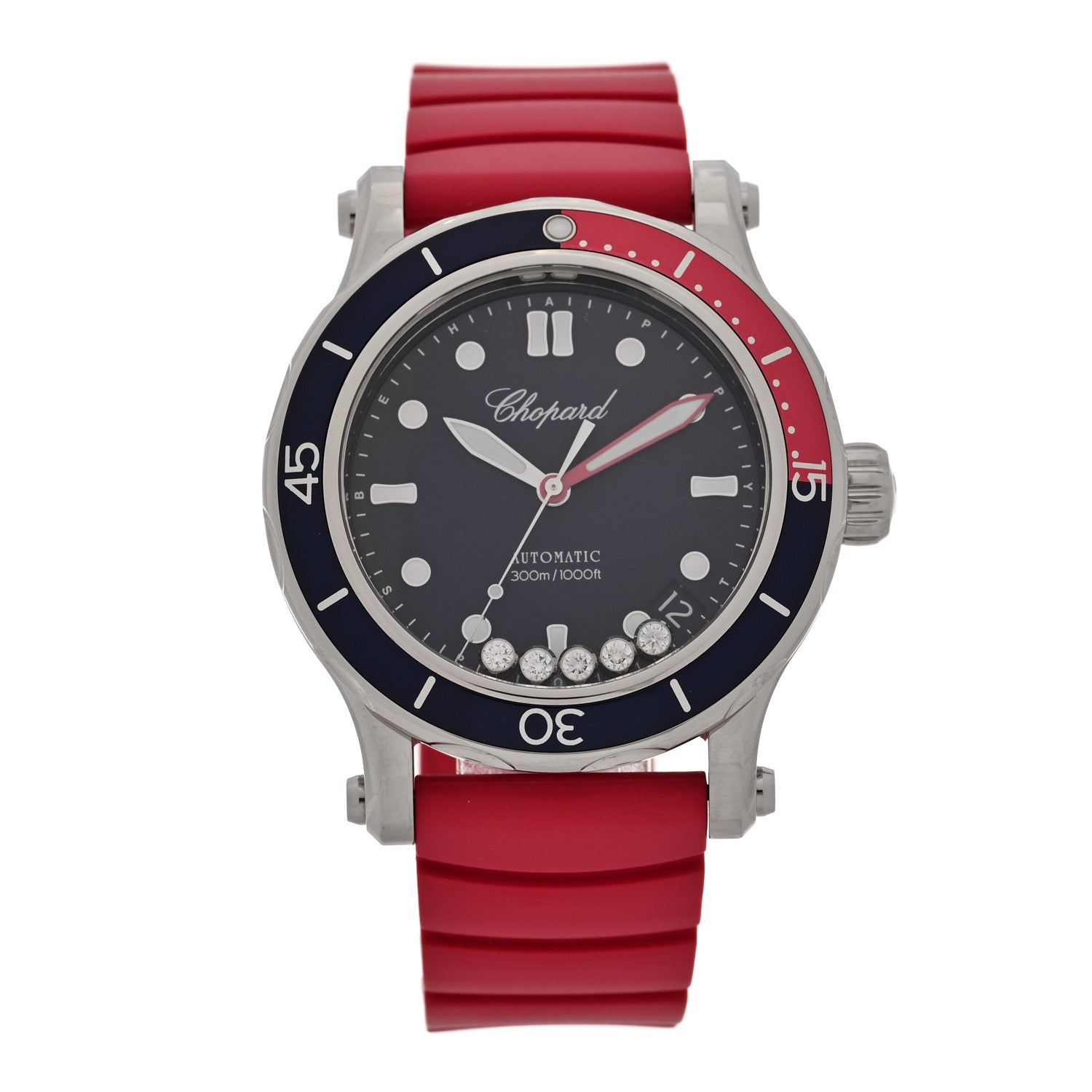 Chopard Stainless Steel Rubber 5 Diamond 40mm Happy Ocean Automatic Watch Blue 1 of 5