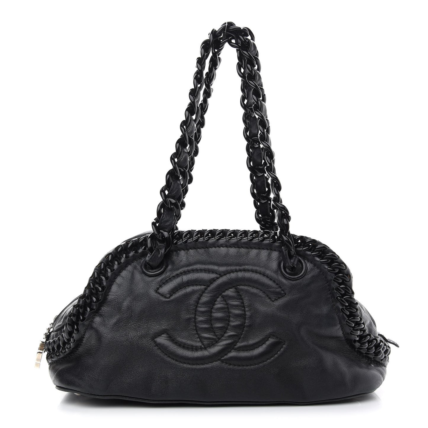 Calfskin Modern Chain Rhodoid Bowling Bag Black