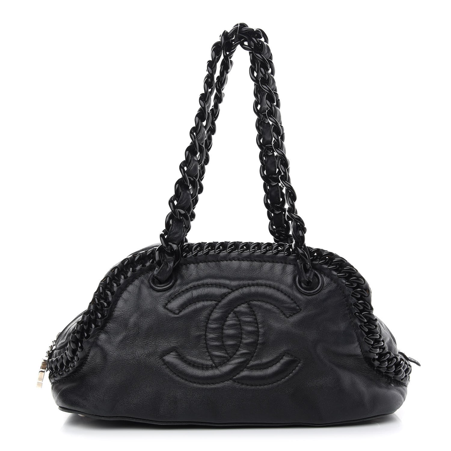 Chanel Calfskin Modern Chain Rhodoid Bowling Bag Black 1 of 10