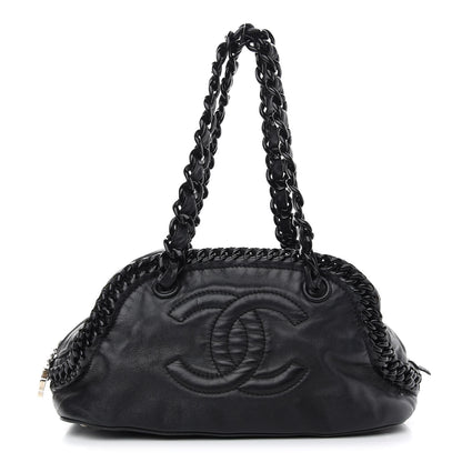 Chanel Calfskin Modern Chain Rhodoid Bowling Bag Black 1 of 10