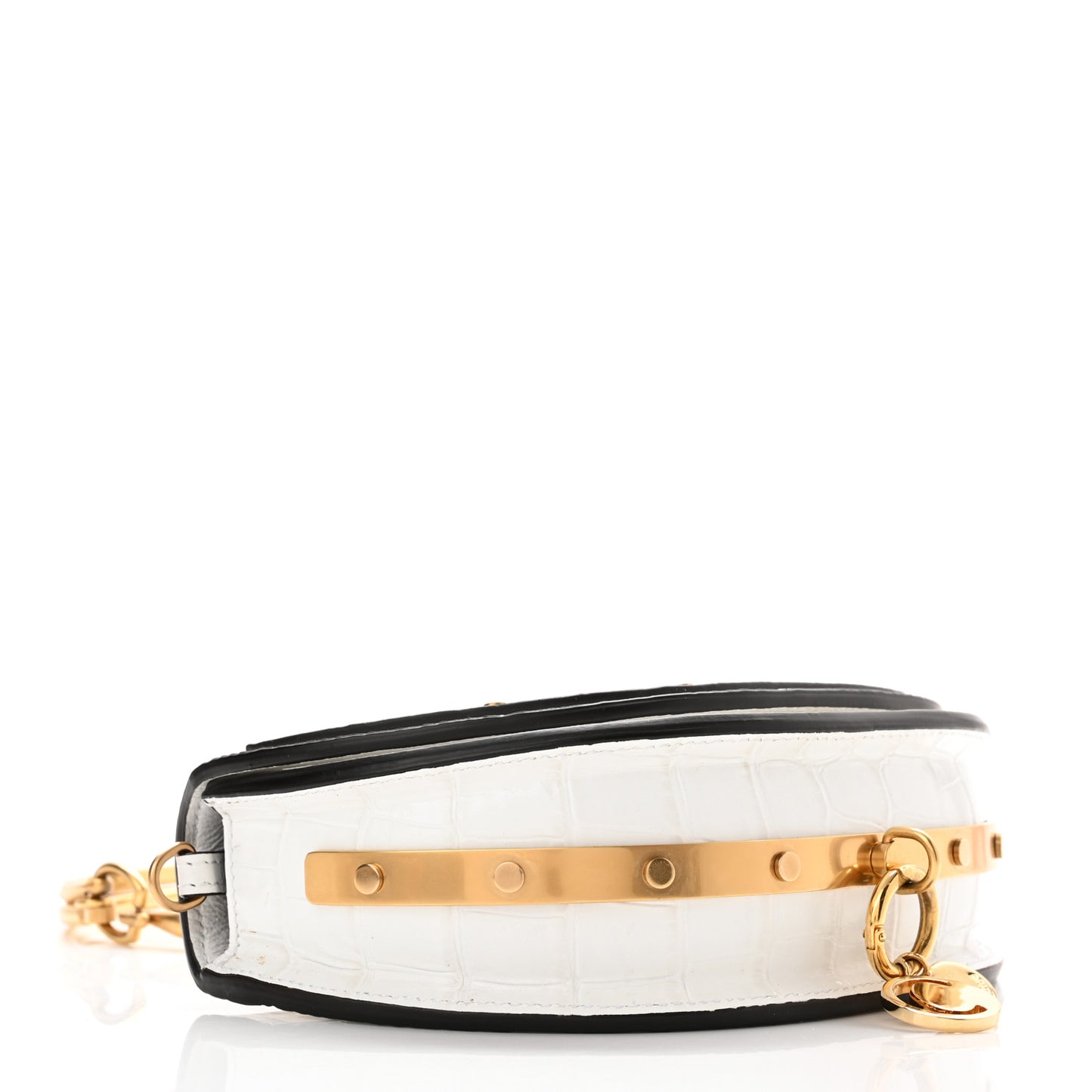 Calfskin Crocodile Embossed Small Nile Bracelet Minaudiere Bag White